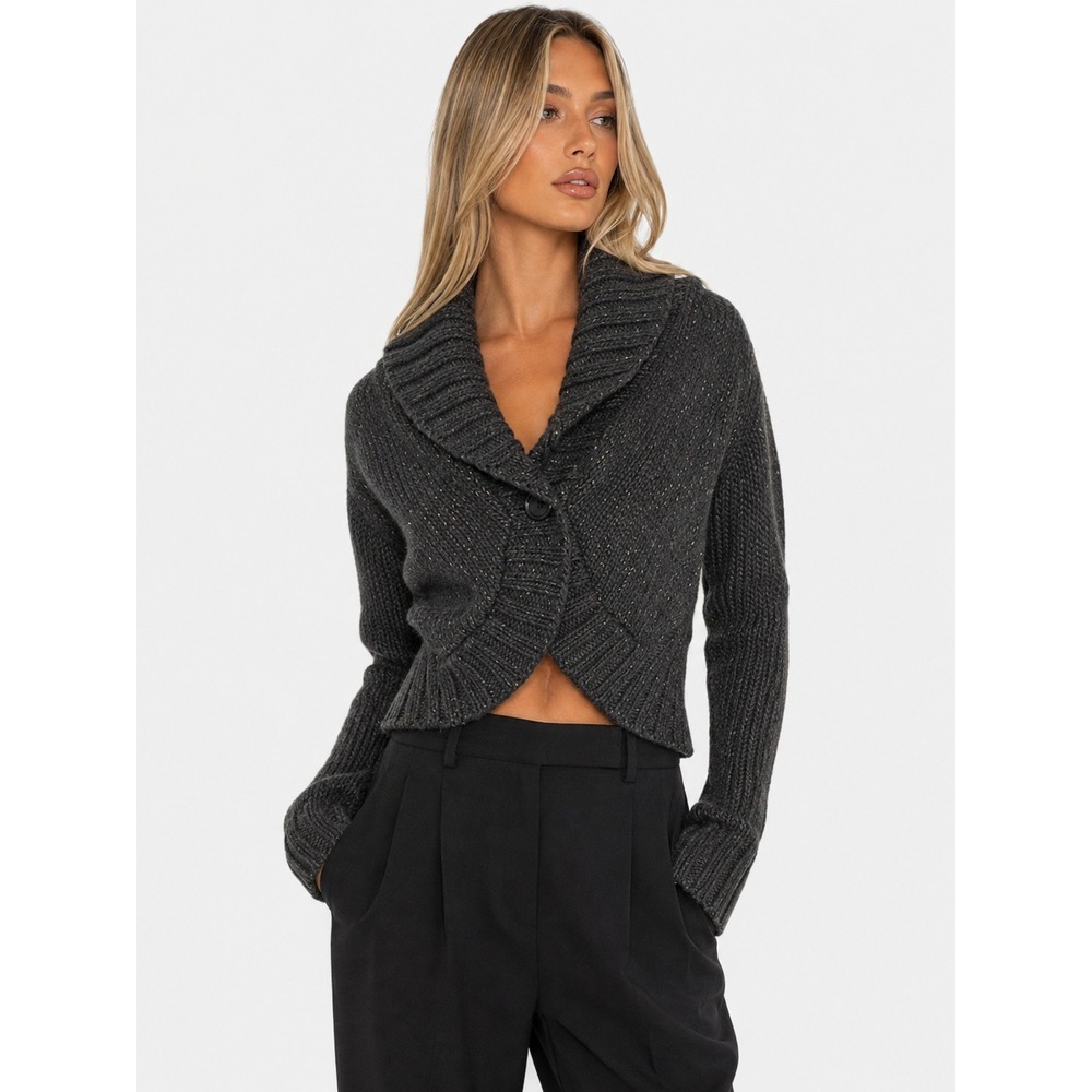 The Limited Charcoal Metallic Wool Blend Chunky Knit Shrug Cardigan M NWT New